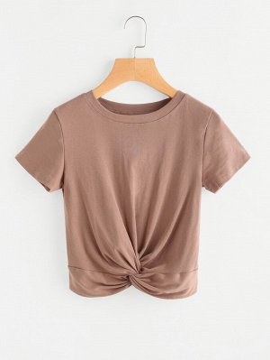 Solid Twist-Front Cropped Tee