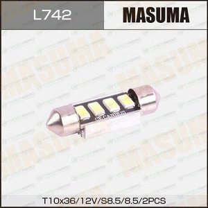 Лампа светодиодная Masuma Festoon C10W (SV8.5, T10x36), 12В, 2.1Вт (соответствует 10Вт), 6500К, комплект 2 шт, арт. L742