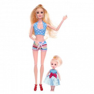 Кукла-модель шарнирная «Рита» с малышкой на пляже, с аксессуарами, МИКС