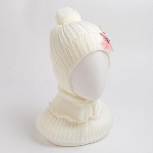 Комплект (шапка, снуд) для девочки, цвет молочный, размер 44-47 см (9-18 мес.)