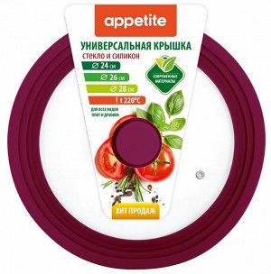 Крышка стеклянная силикон ободля кн универ 24,26,28см борд TM Appetite