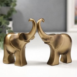 Сувенир полистоун "Два африканских слона" бронза (набор 2 шт) 10.5х15х3.5 см