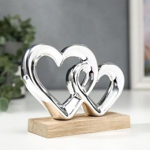 Сувенир керамика, дерево "Двойное сердце" серебро 10,4х5х14,3 см