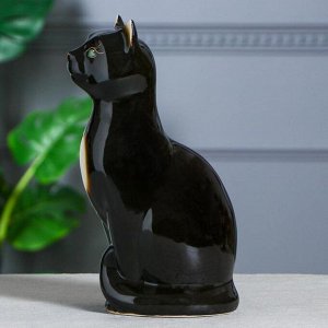 Копилка &quot;Кот сидячий&quot;, чёрная, покрытие глазурь, керамика, 30 см