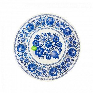 Тарелка картонная плоская синие цветы d-18 см (10шт)