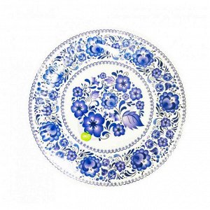 Тарелка картонная плоская синие цветы d-23 см (10шт)