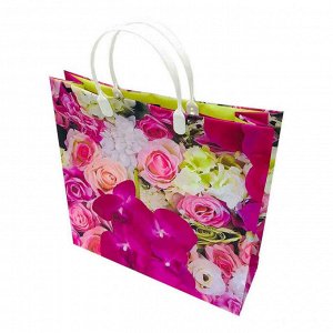 Пакет сумка размер 30*30см "Букет белых и розовых цветов"
