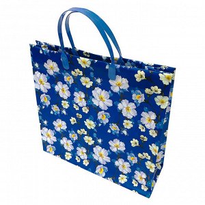 Пакет сумка размер 30*30см "Ветки с белыми цветами на синем фоне"