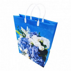 Пакет сумка размер 32*40см "Букет синих и белых цветов"