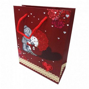 Пакет ЛЮКС "Мишка с сердечками и букетом" размер 18*23*10см