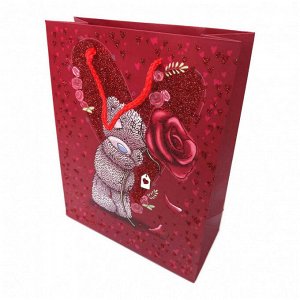 Пакет ЛЮКС "Мишка с сердечками и букетом" размер 18*23*10см
