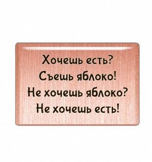 Магнит &quot;Хочешь есть? Съешь яблоко! Не хочешь яблоко? Не хочешь есть!&quot; (Медь, M, H 35 мм, L 52 мм)