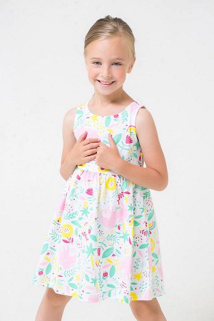 Платье для девочки Crockid К 5589 белый, слоники в цветах к1260