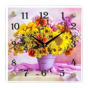 Часы настенные, серия: Цветы, "Полевой букет", 25х25 см, микс