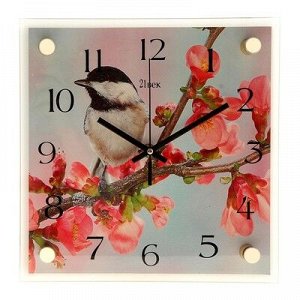 Часы настенные, серия: Животный мир, "Птичка на ветке", 25х25 см, микс