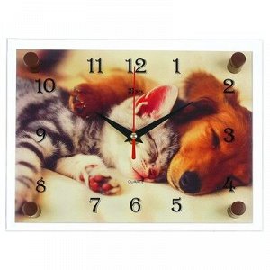Часы настенные, серия: Животный мир, "Котёнок и собачка", 20х26 см микс