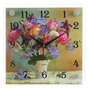 Часы настенные, серия: Цветы, "Букет цветов", 25х25 см, микс