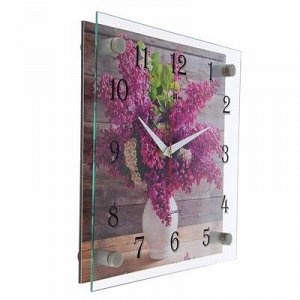 Часы настенные, серия: Цветы, "Сирень в белой вазе", 25х25 см, микс