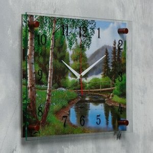 Часы настенные, серия: Природа, "Мостик через речку", 30х40 см, микс