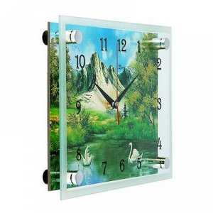 Часы настенные, серия: Природа, "Лебеди на воде, природа", 20х26 см, микс