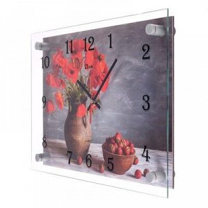 Часы настенные, серия: Цветы, "Клубника и маки", 25х35 см микс