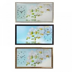 Часы-картина настенные, серия: Цветы, "Водная гладь и белые орхидеи", 50х100 см, микс
