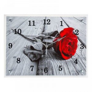 Часы настенные, серия: Цветы, "Красная роза", 30х40 см, микс