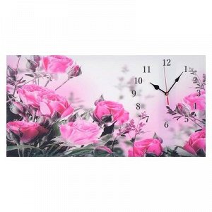 Часы настенные, серия: Цветы, на холсте "Розовые розы", 40х76 см, микс