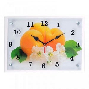Часы настенные, серия: Кухня, "Абрикосы с цветами", 25х35 см, микс