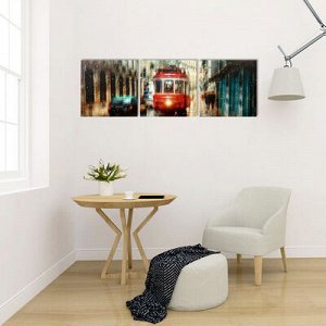 Модульная картина "Дождливый трамвай" (3-35х35) 35х105 см