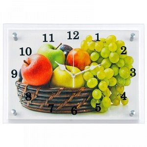 Часы настенные, серия: Кухня, "Корзина с фруктами", 25х35 см, микс