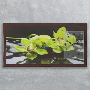 Часы-картина настенные, серия: Цветы, "Зеленые орхидеи", 50х100 см, микс