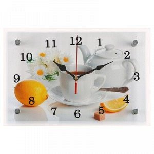 Часы настенные, серия: Кухня, "Чайная церемония и лимон", 20х30 см, микс