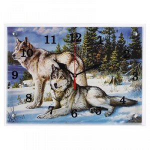 Часы настенные, серия: Животный мир, "Волки в Зимнем Лесу", 30х40 см, микс