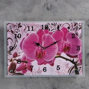 Часы-картина настенные, серия: Цветы, "Розовые орхидеи с узором", 25х35 см, микс