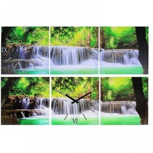 Часы-картина настенные, серия: Природа, "Водопад в джунглях", 35х105 см, микс