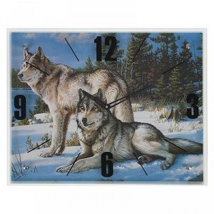 Часы настенные, серия: Животный мир, "Волки в Зимнем Лесу", 40х50 см, микс