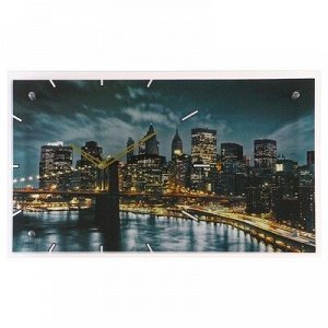 Часы настенные, серия: Город, "Бруклинский Мост. Ночной Нью-Йорк", 35х60 см, микс