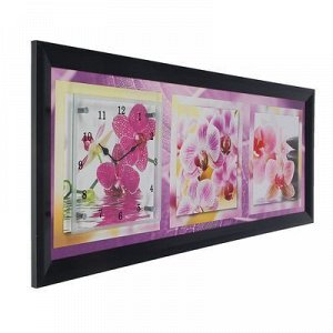 Часы-картина настенные, серия: Цветы, "Фиолетовые орхидеи", 35х100 см, микс