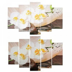 Часы настенные модульные «Камни и белые орхидеи», 80 ? 140 см