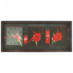 Часы-картина настенные, серия: Цветы, "Три розы", 35х100 см, микс