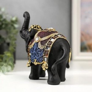 Сувенир полистоун &quot;Чёрный слон с цветными узорами на попоне&quot; 16х17,5х7 см