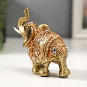 Сувенир полистоун "Слонёнок в золотой попоне с кристаллами" 10,5х11х4,5 см