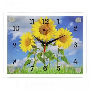 Часы настенные, серия: Цветы, "Три подсолнуха", 20х26 см, микс