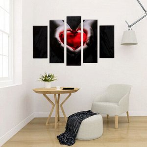 Модульная картина "Красное сердце" (2-23х52; 2-24х70; 1-24х80) 120х80см