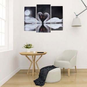 Модульная картина "Лебеди под луной" (2-25х52; 1-30х60) 60х80 см