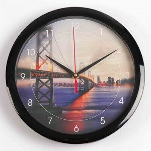 Часы настенные "Мост", чёрный обод, 28х28 см, микс