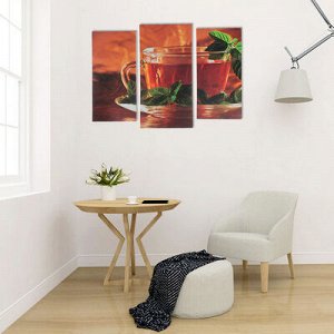 Модульная картина "Чай с мятой" (2-25х52; 1-30х60) 60х80 см