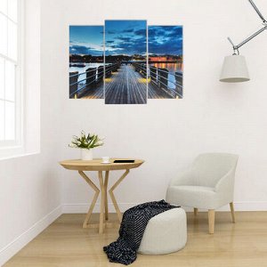 Модульная картина "Мост с подсветкой" (2-25х52; 1-30х60) 60х80 см