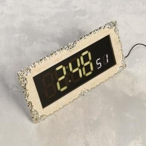 Часы настенные электронные с будильником, цифры белые, от сети, 38х18х3.5 см